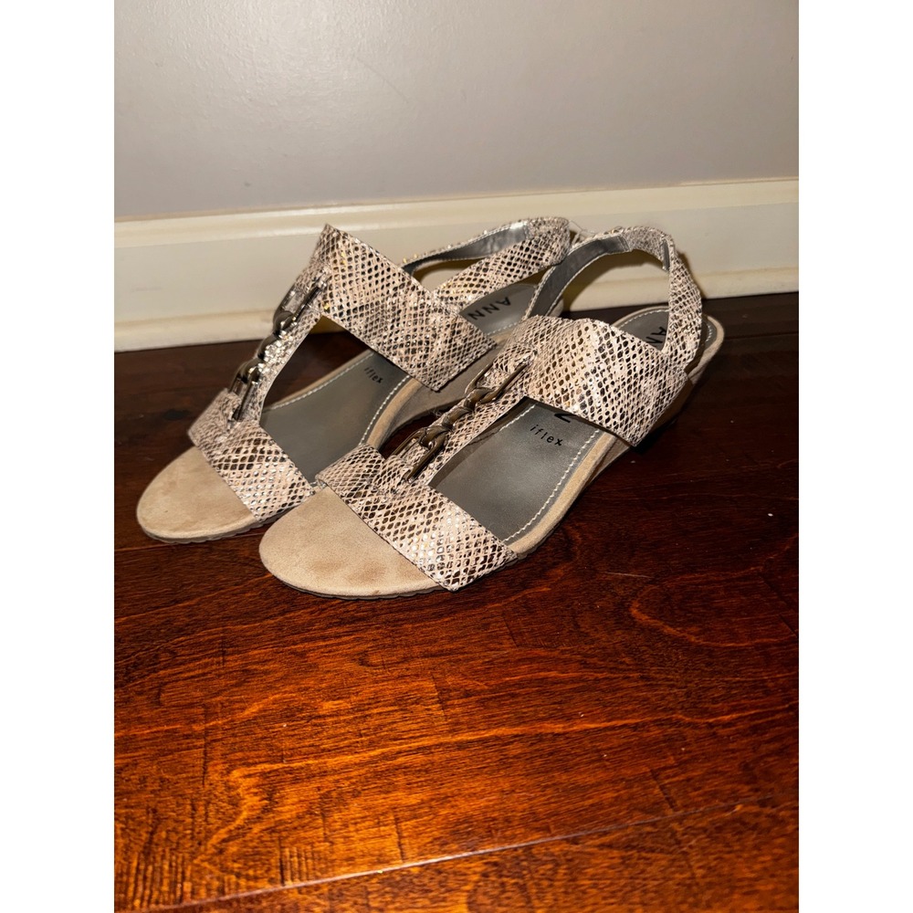 Anne Klein iFlex Snakeskin Print Wedge Sandals VARE01F9 Tan Beige 9M